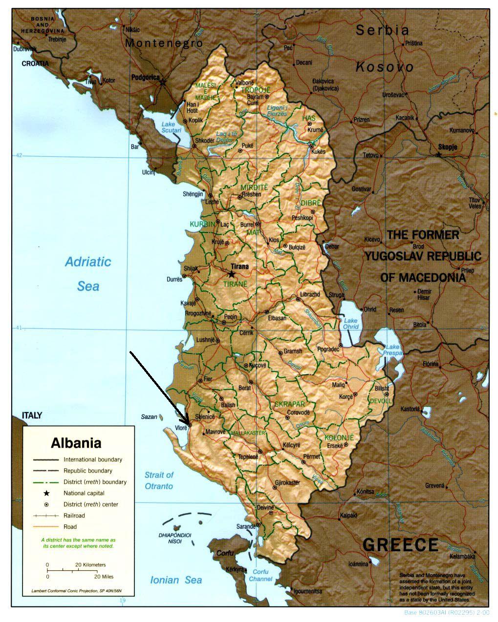 Harta Albania - oraşul Vlore situat în sud-vest